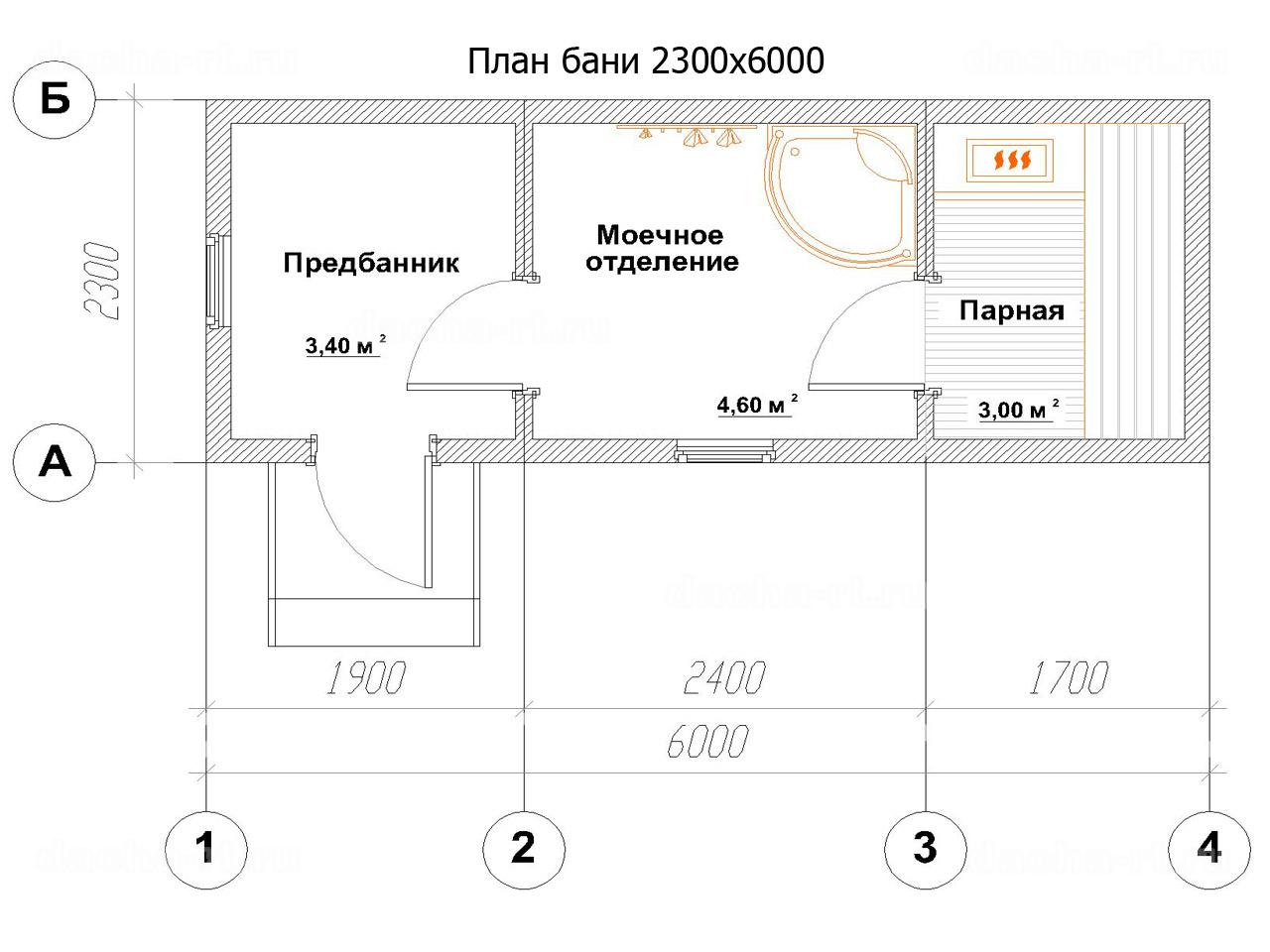 Парилка 2x3 планировка